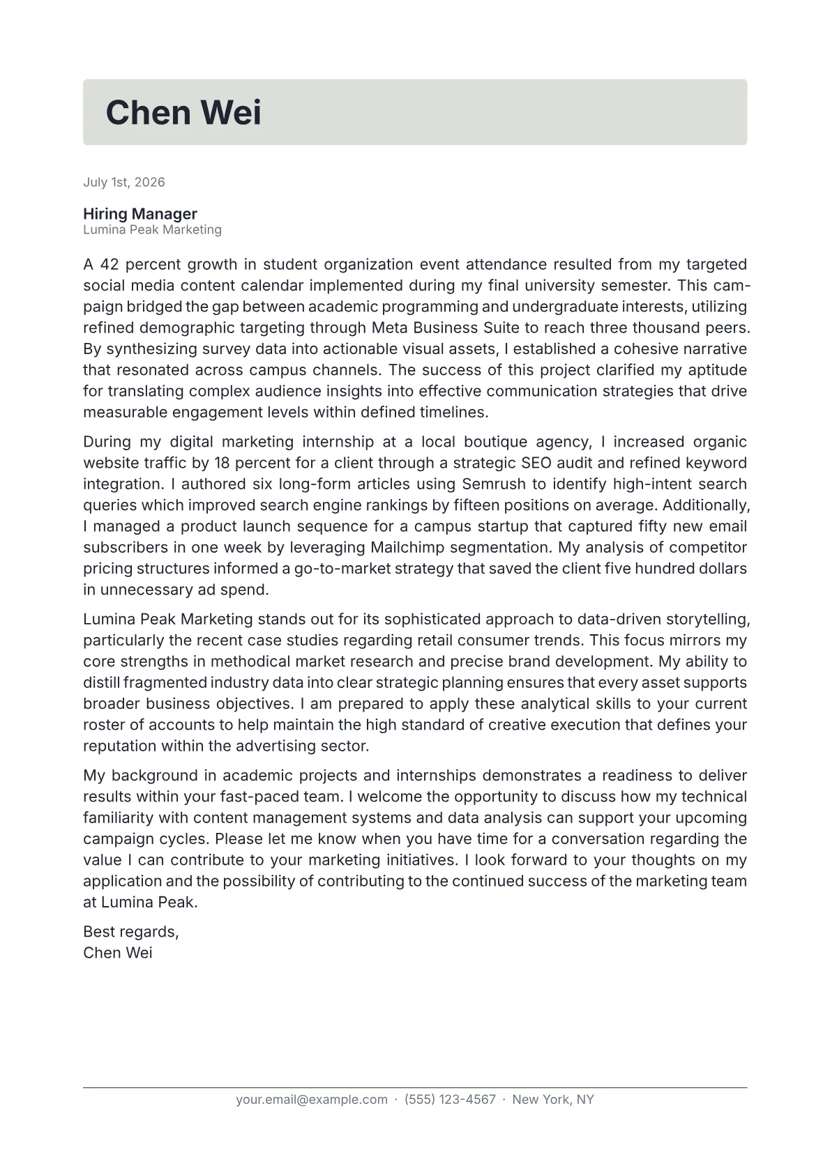 Marketing Executive cover letter in the Letterhead design