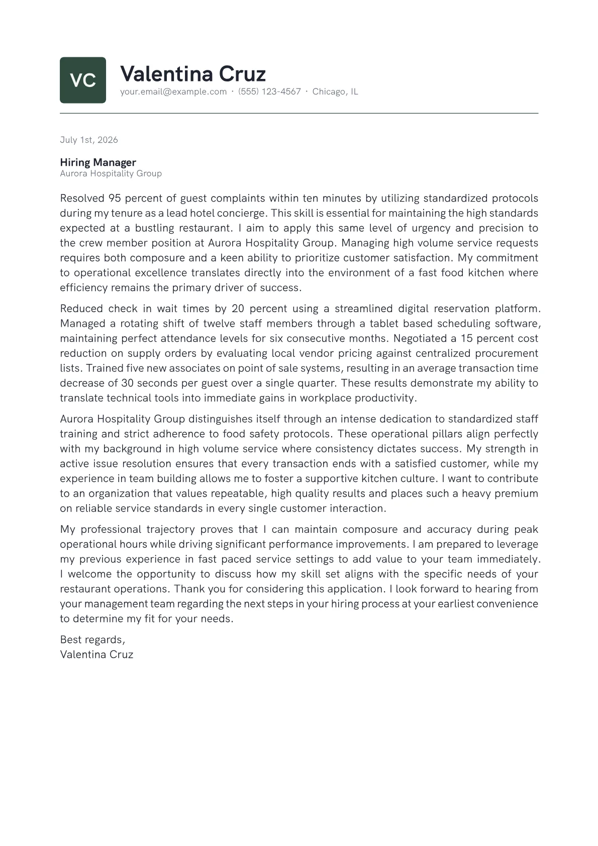 McDonalds Cover Letter Example + Template (2026)