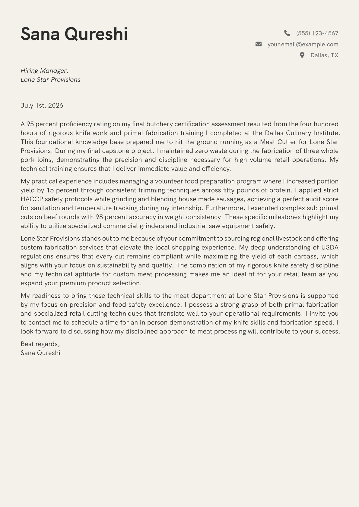 Meat Cutter cover letter in the Creative design
