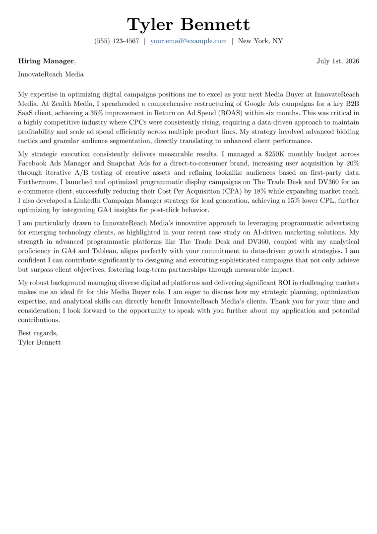Media Buyer cover letter example preview