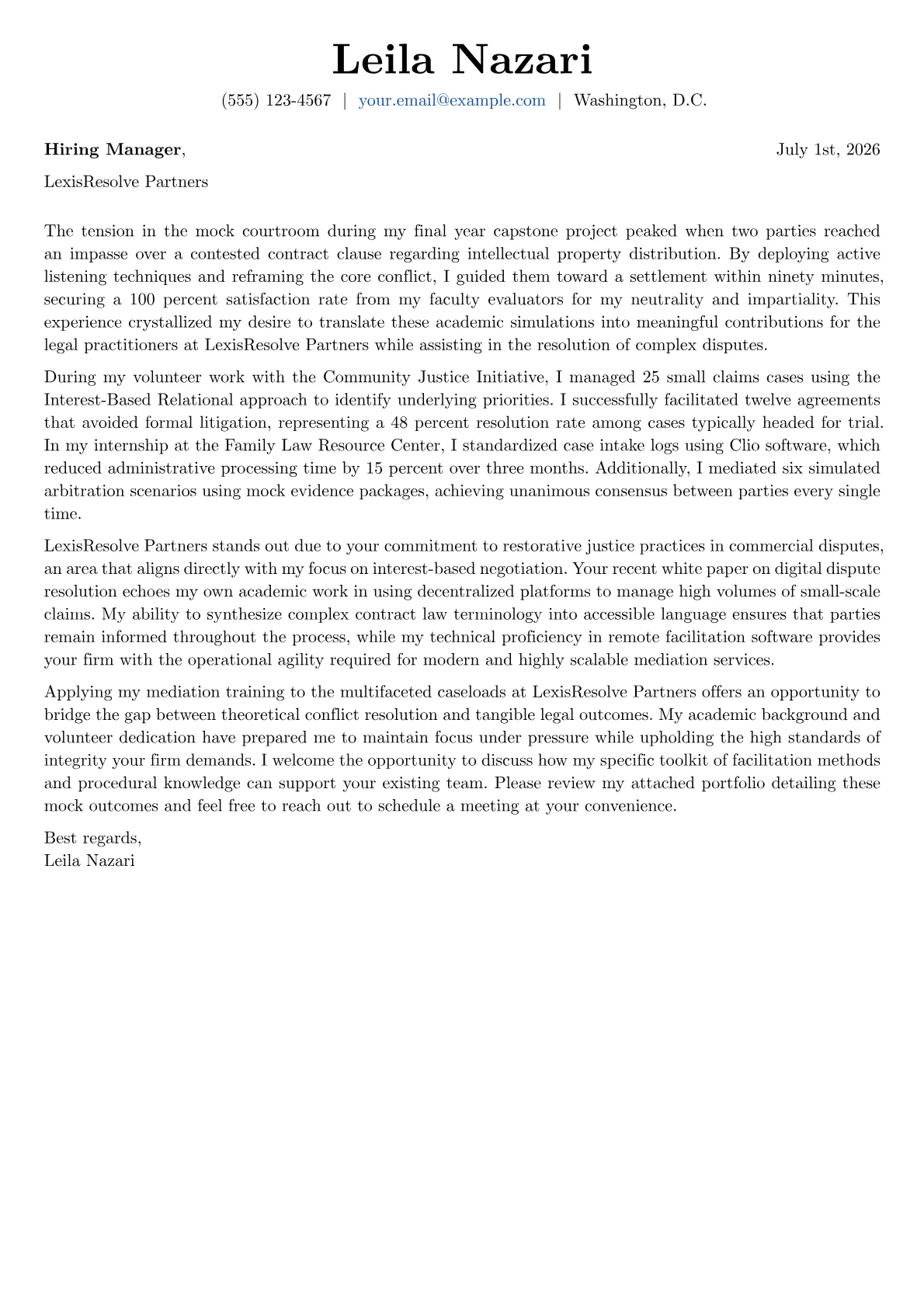 Mediator cover letter in the Basic design