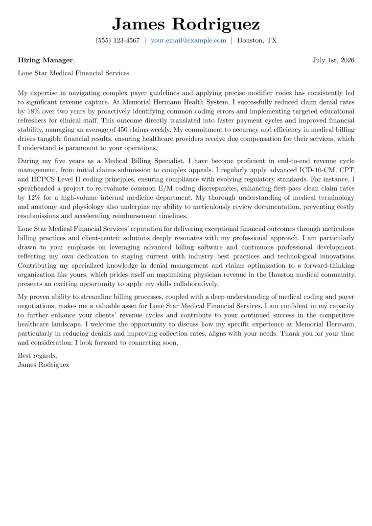 Medical Billing cover letter example preview