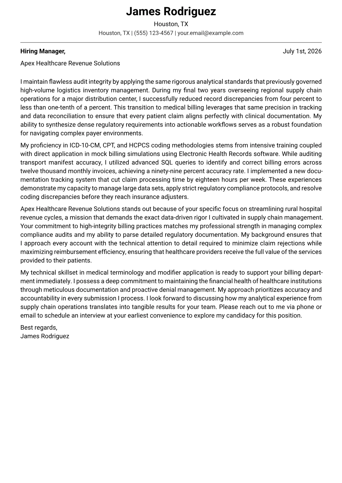 Medical Billing cover letter in the Modern design
