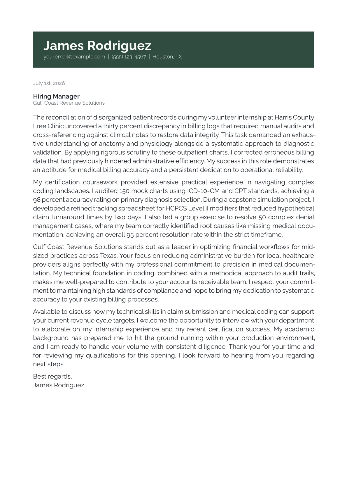 Medical Billing cover letter in the Banner design