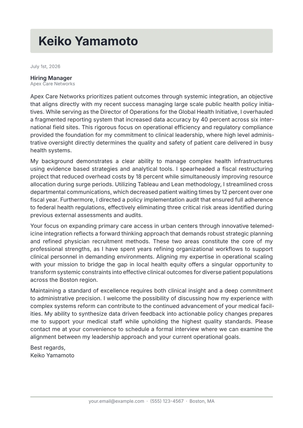 Medical Director cover letter in the Letterhead design