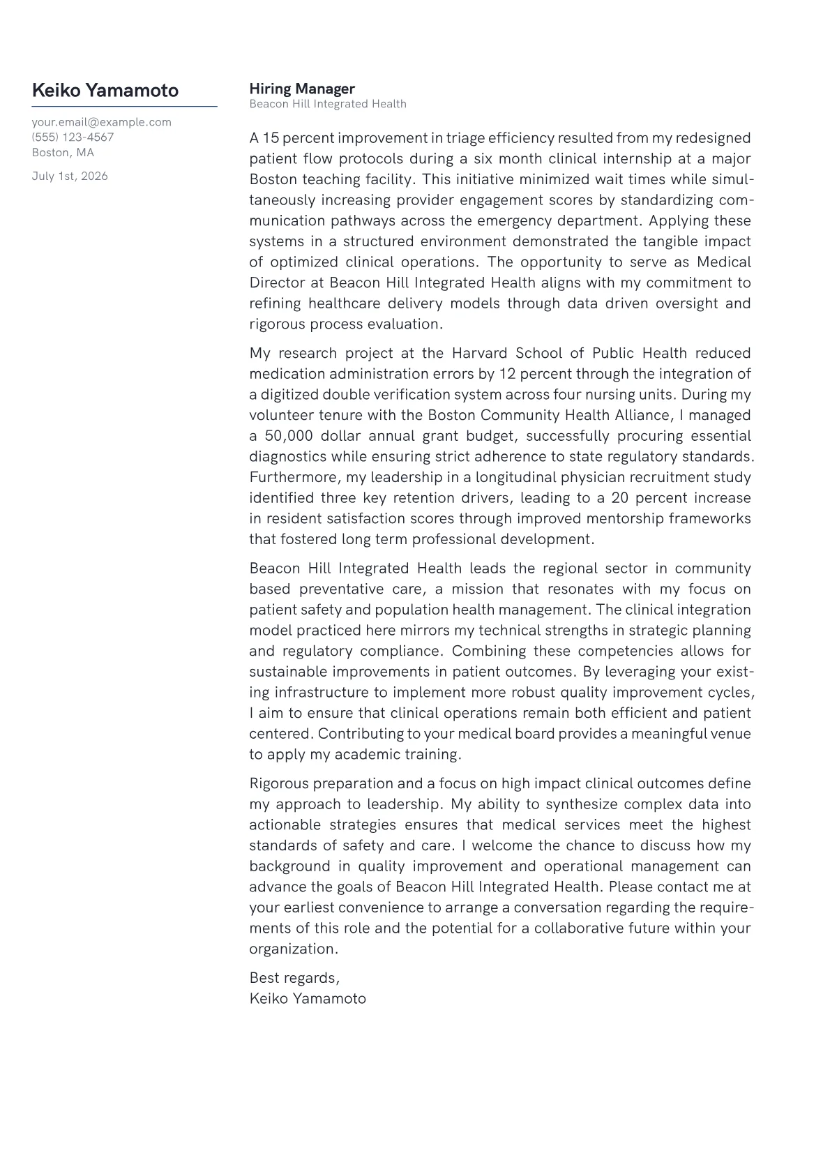 Medical Director cover letter in the Margin design