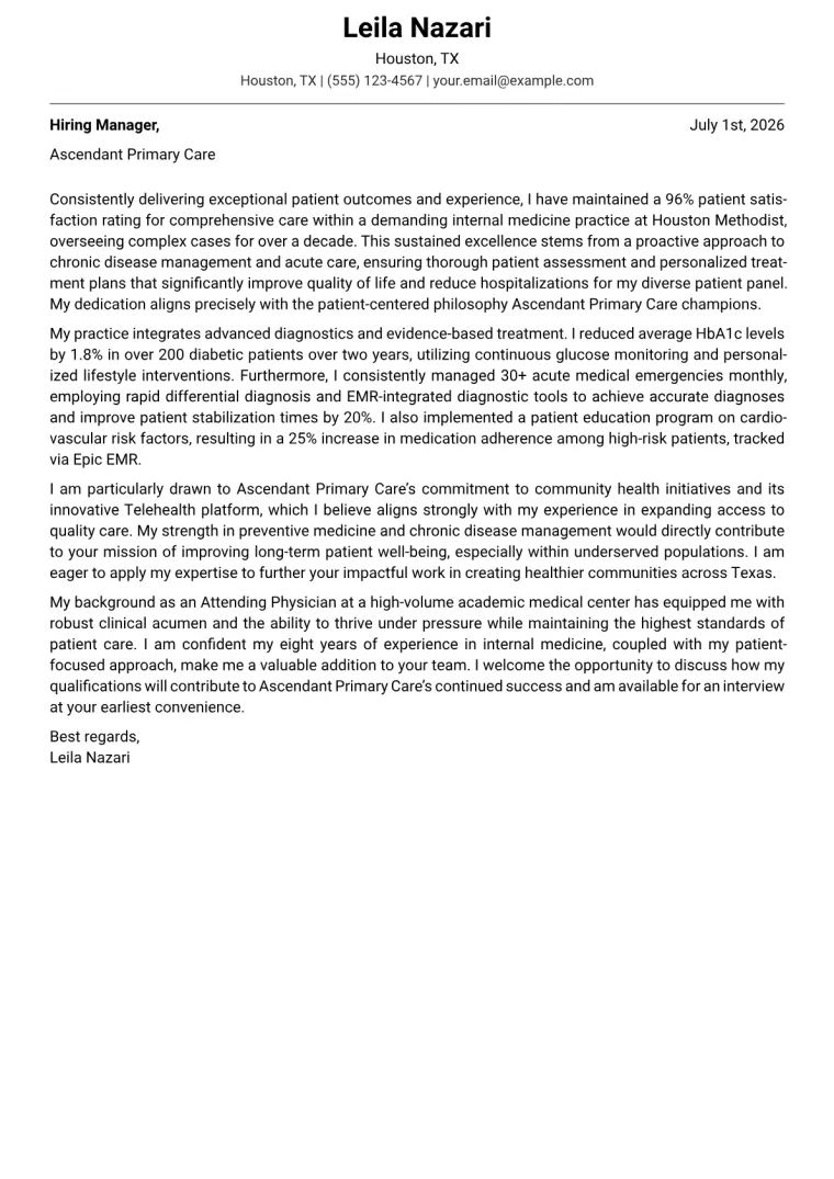 Medical Doctor Cover Letter Example