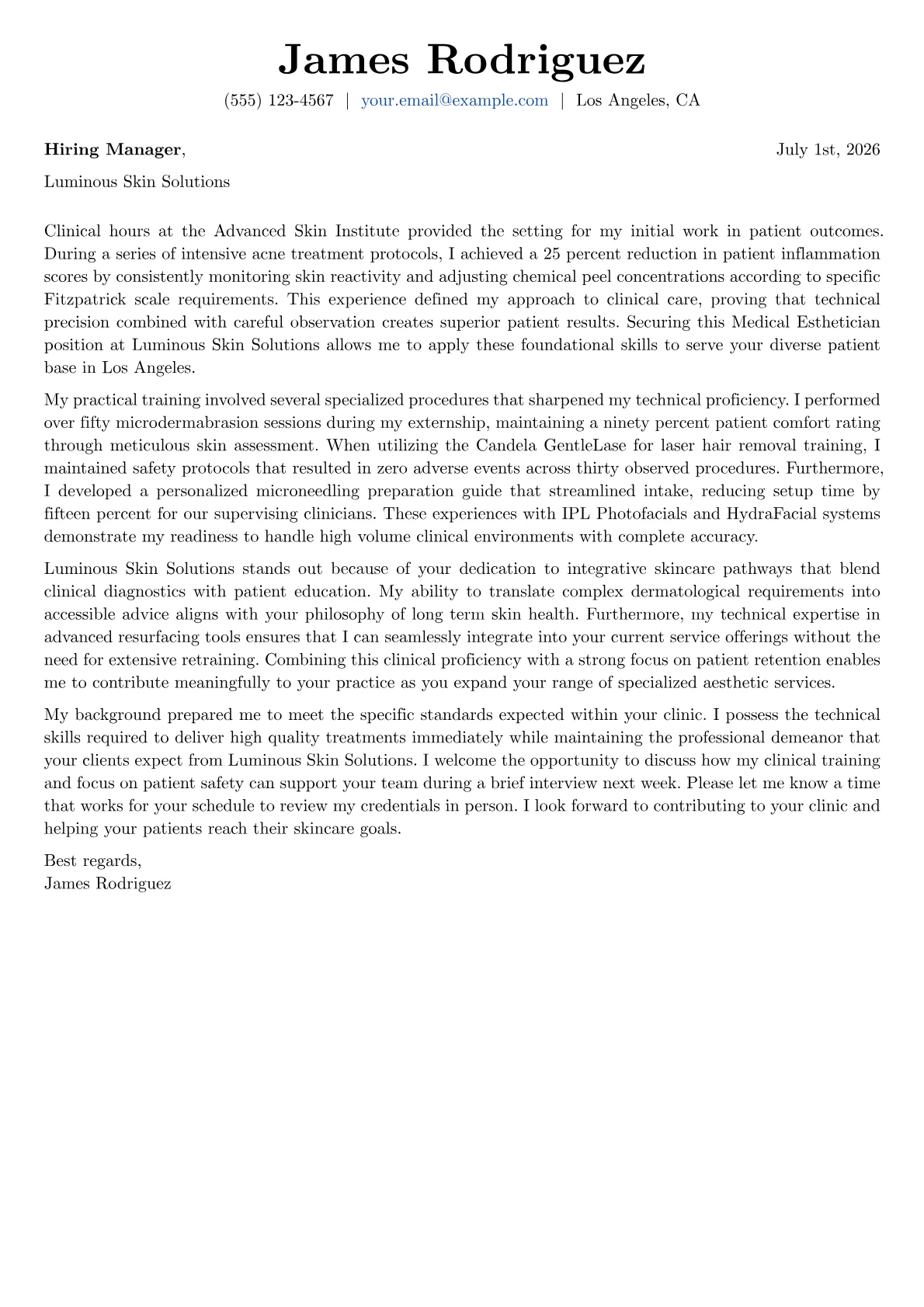 Medical Esthetician cover letter in the Basic design