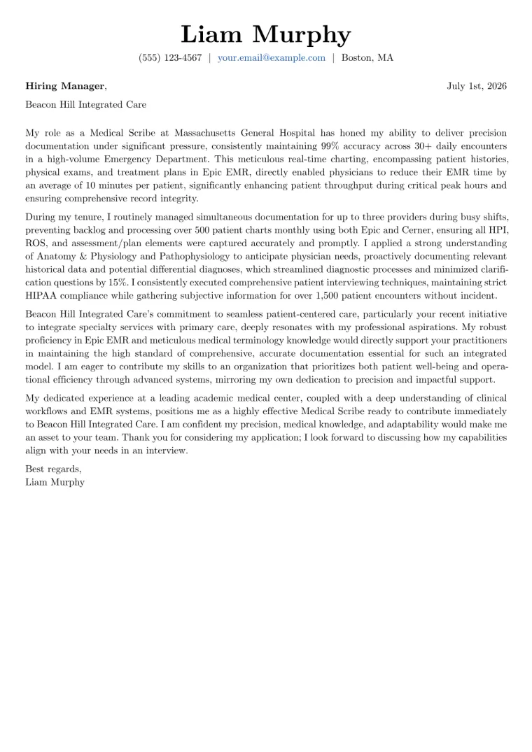 Medical Scribe Cover Letter Example