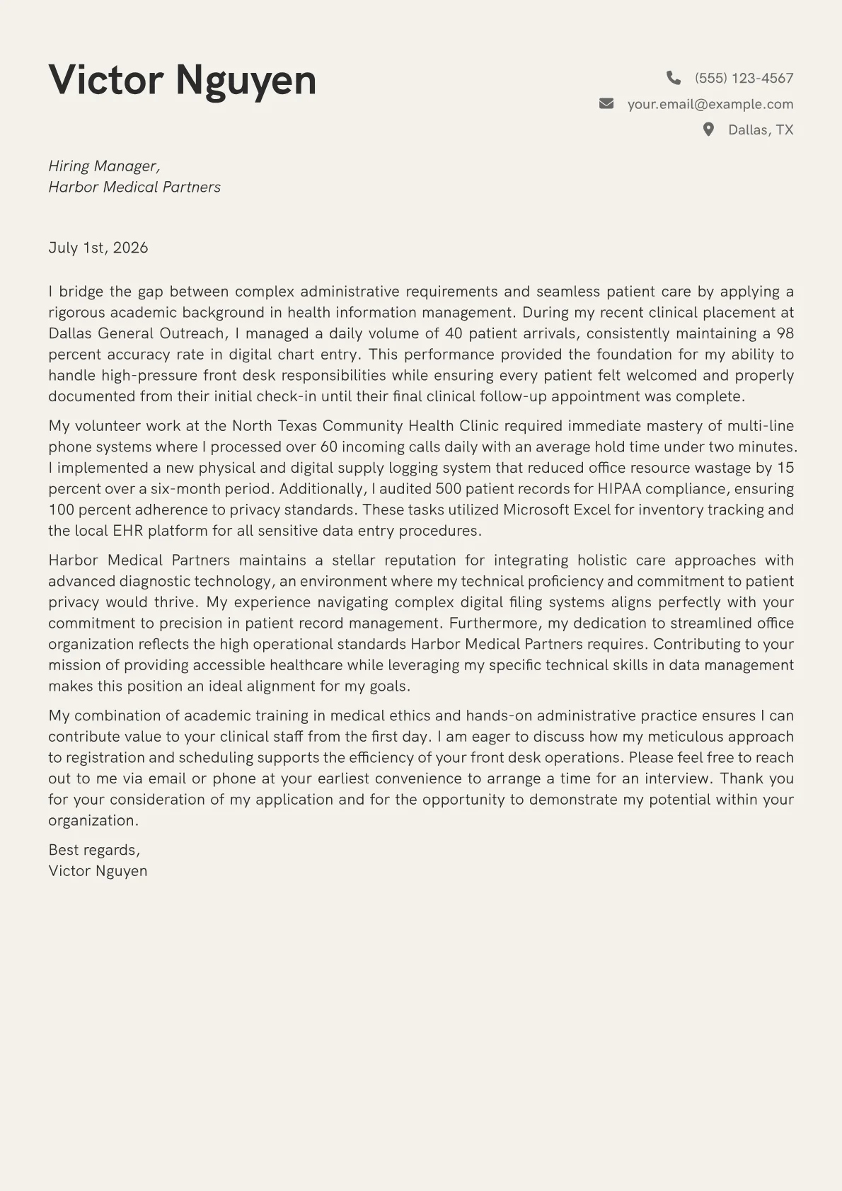 Medical Secretary cover letter in the Creative design