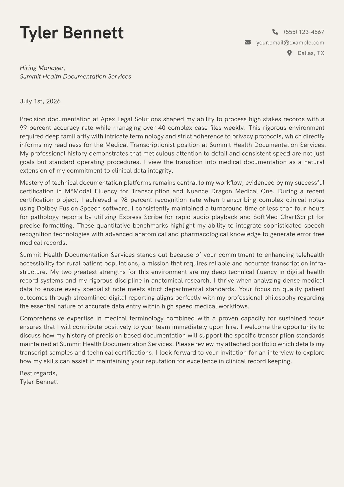 Medical Transcriptionist cover letter in the Creative design