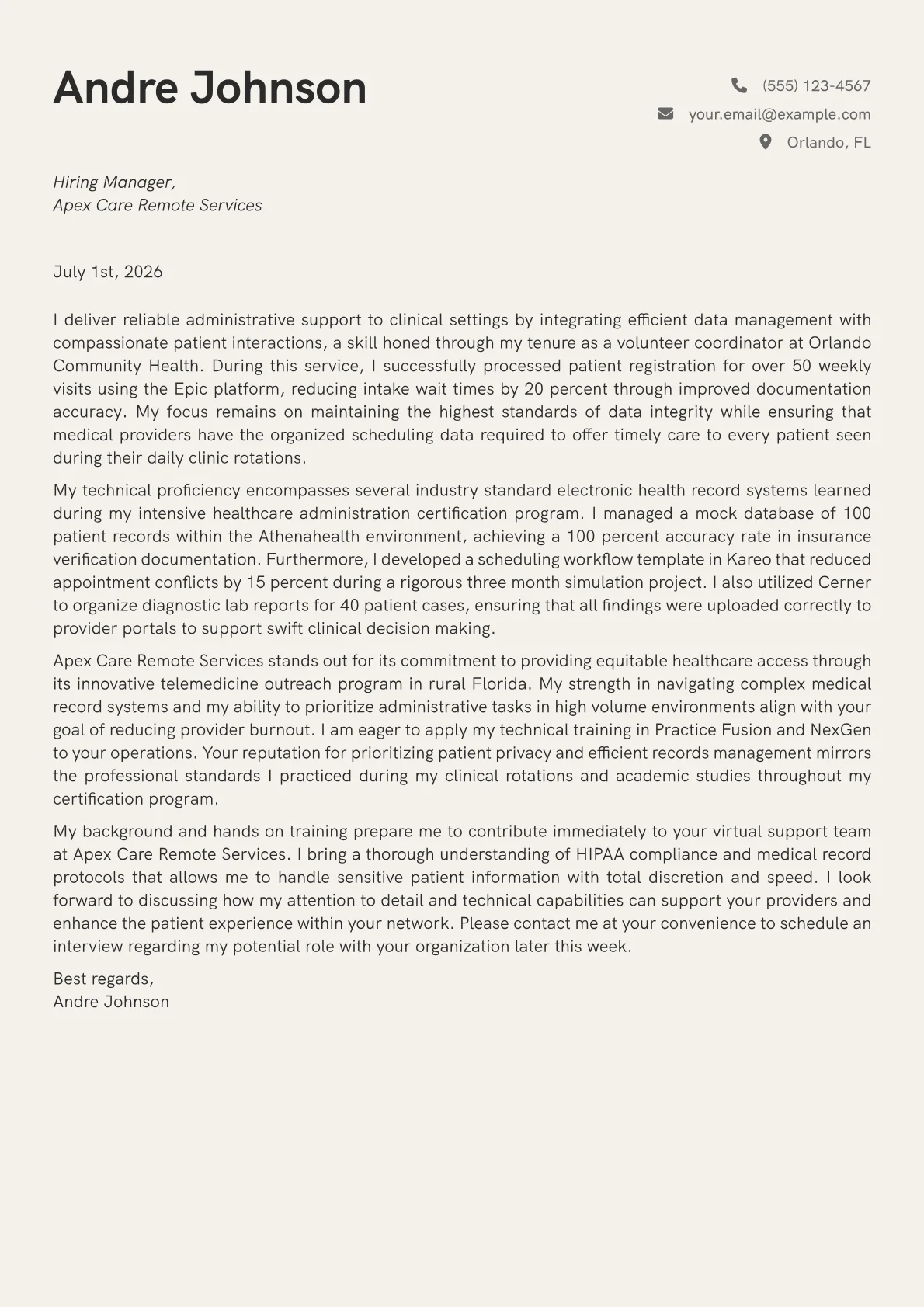 Medical Virtual Assistant cover letter in the Creative design