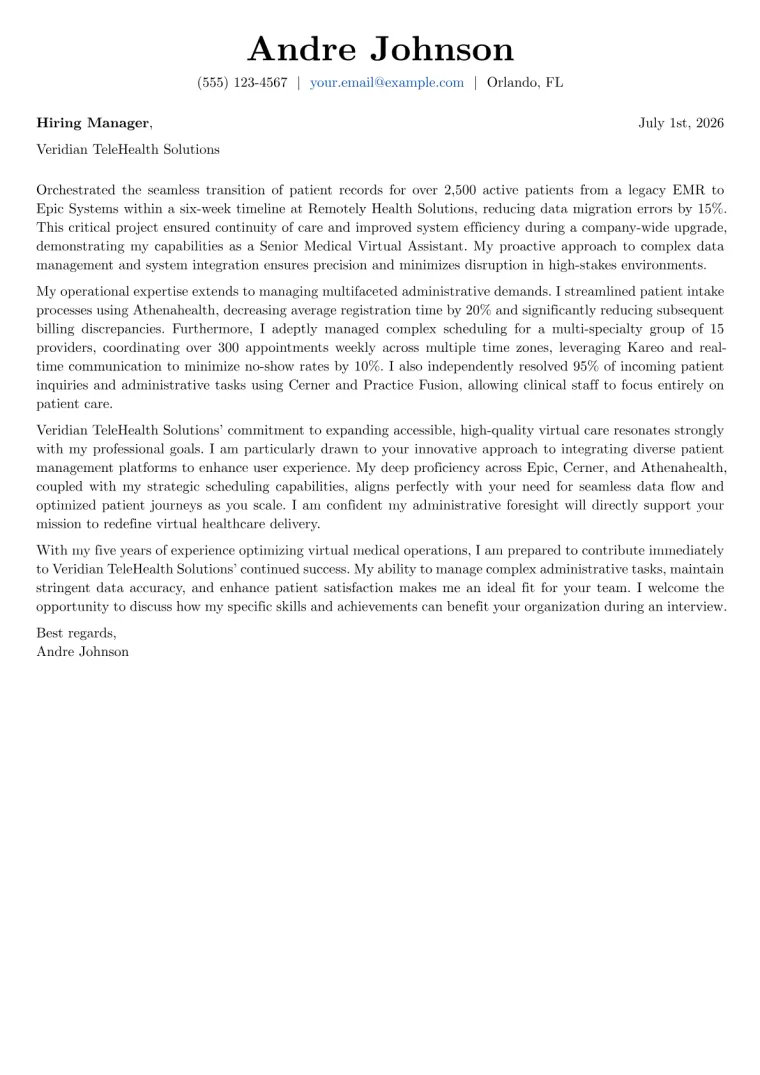 Medical Virtual Assistant cover letter example preview