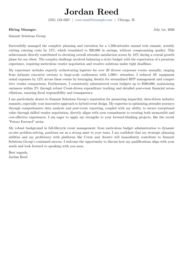 Meeting Planner cover letter example preview