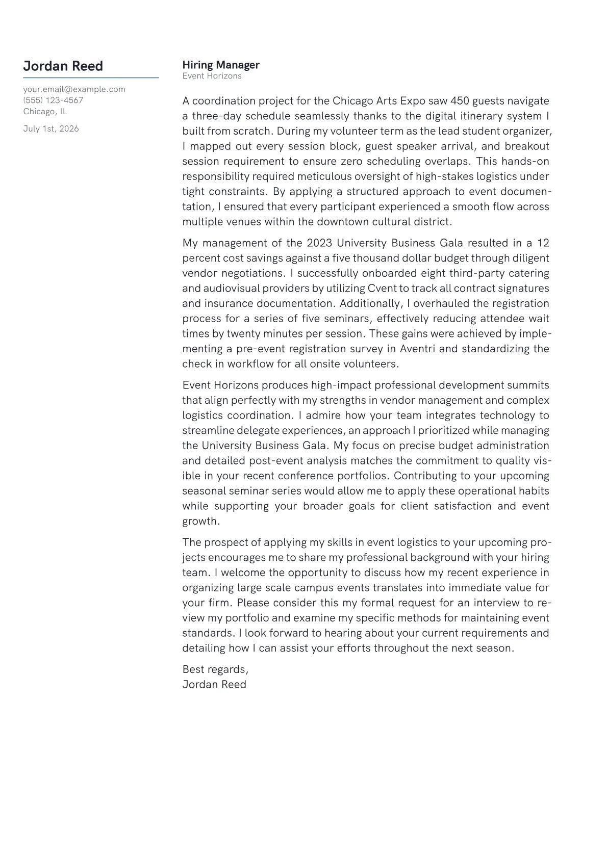 Meeting Planner cover letter in the Margin design