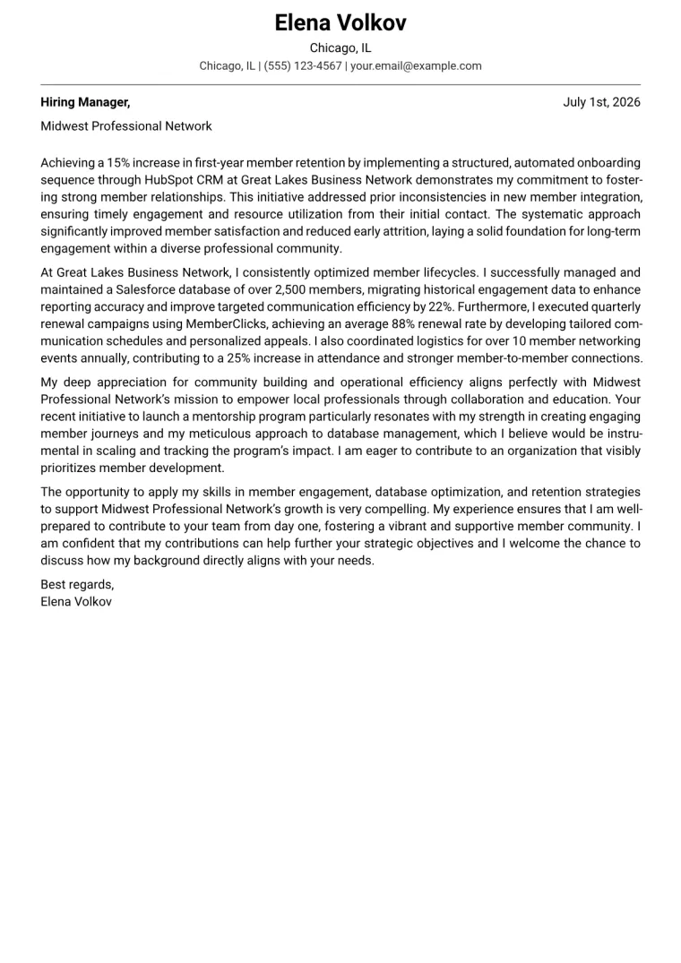 Membership Coordinator cover letter example preview