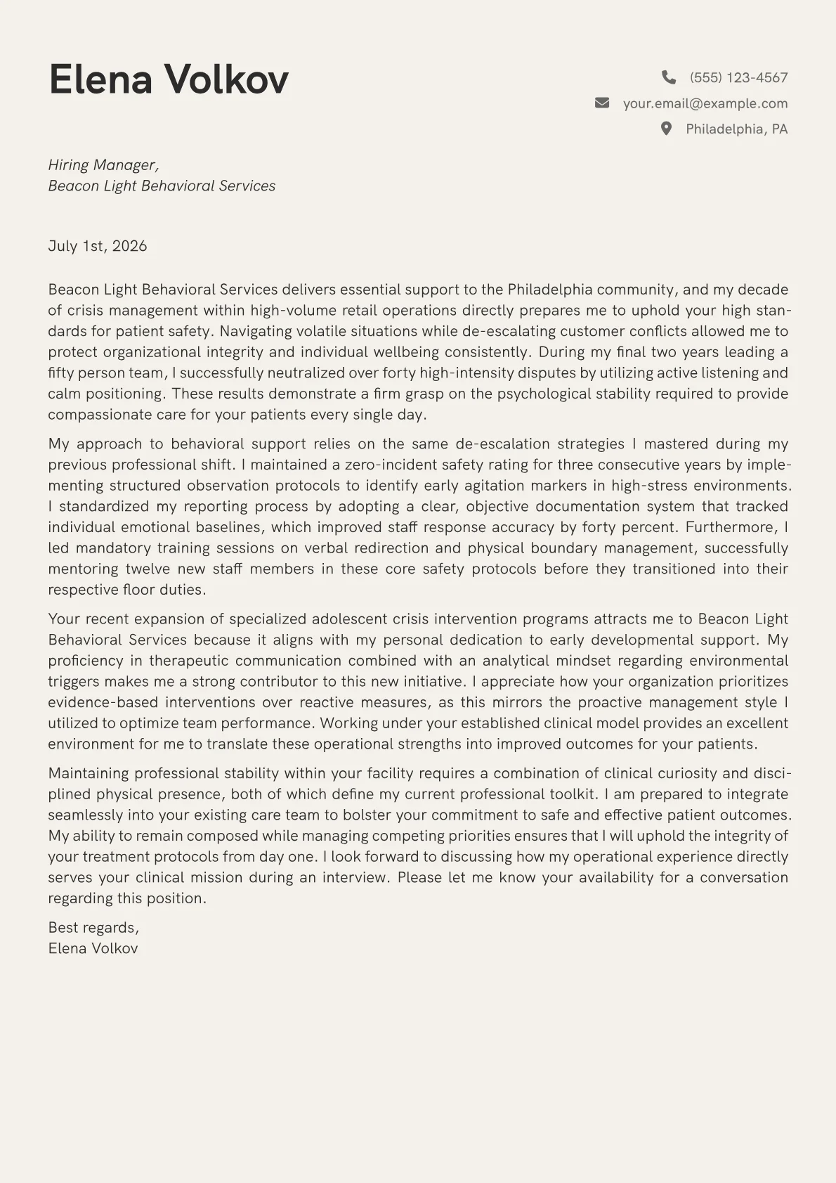 Mental Health Technician cover letter in the Creative design
