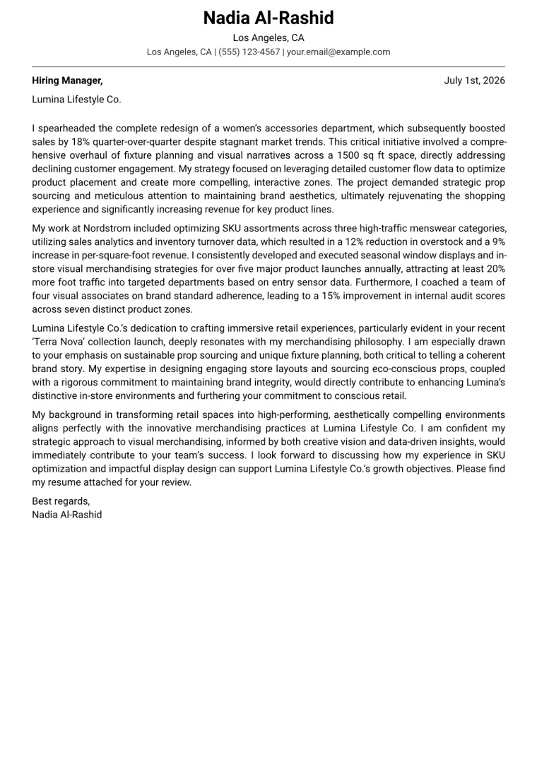 Merchandiser Cover Letter Example