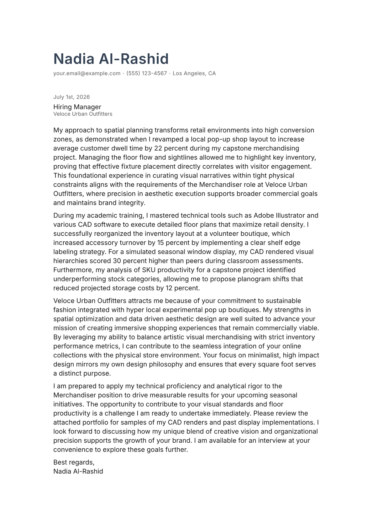 Merchandiser cover letter in the Minimal design