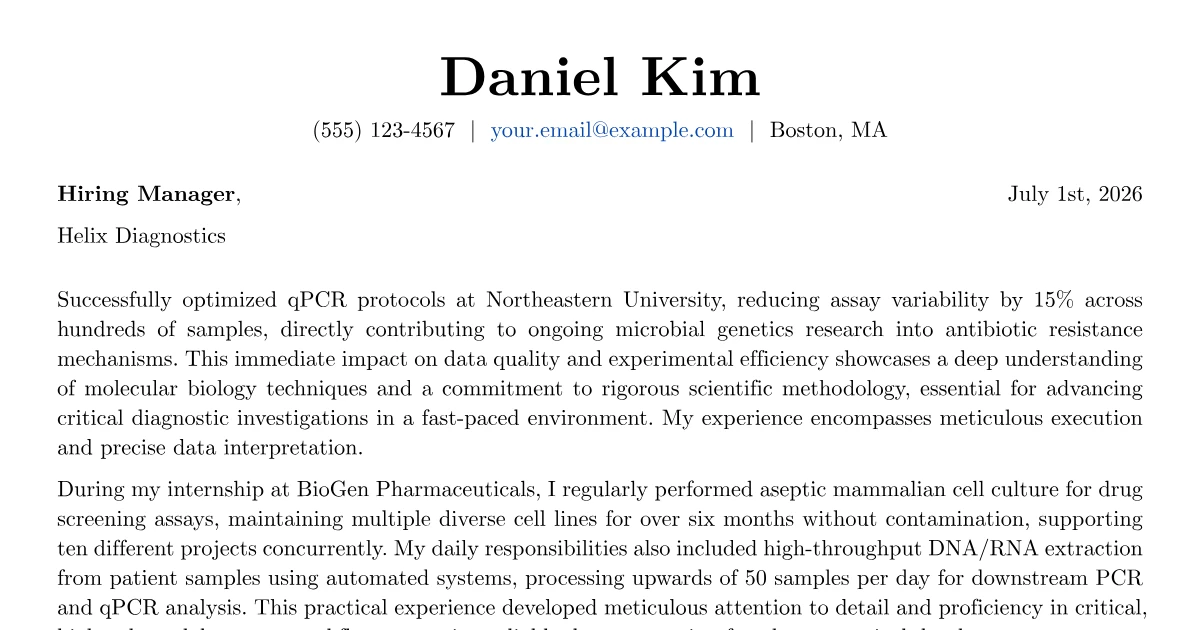 Microbiology Cover Letter Example + Template (2026)