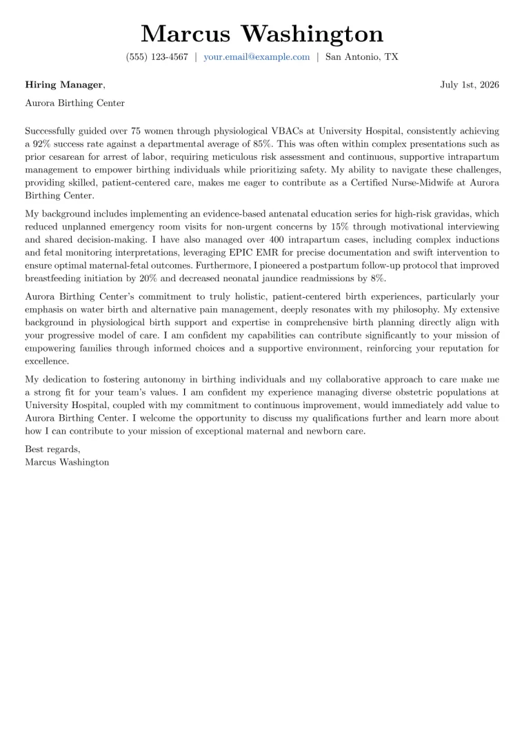 Midwife cover letter example preview