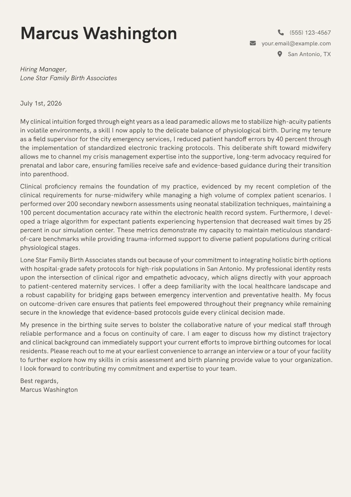 Midwife cover letter in the Creative design
