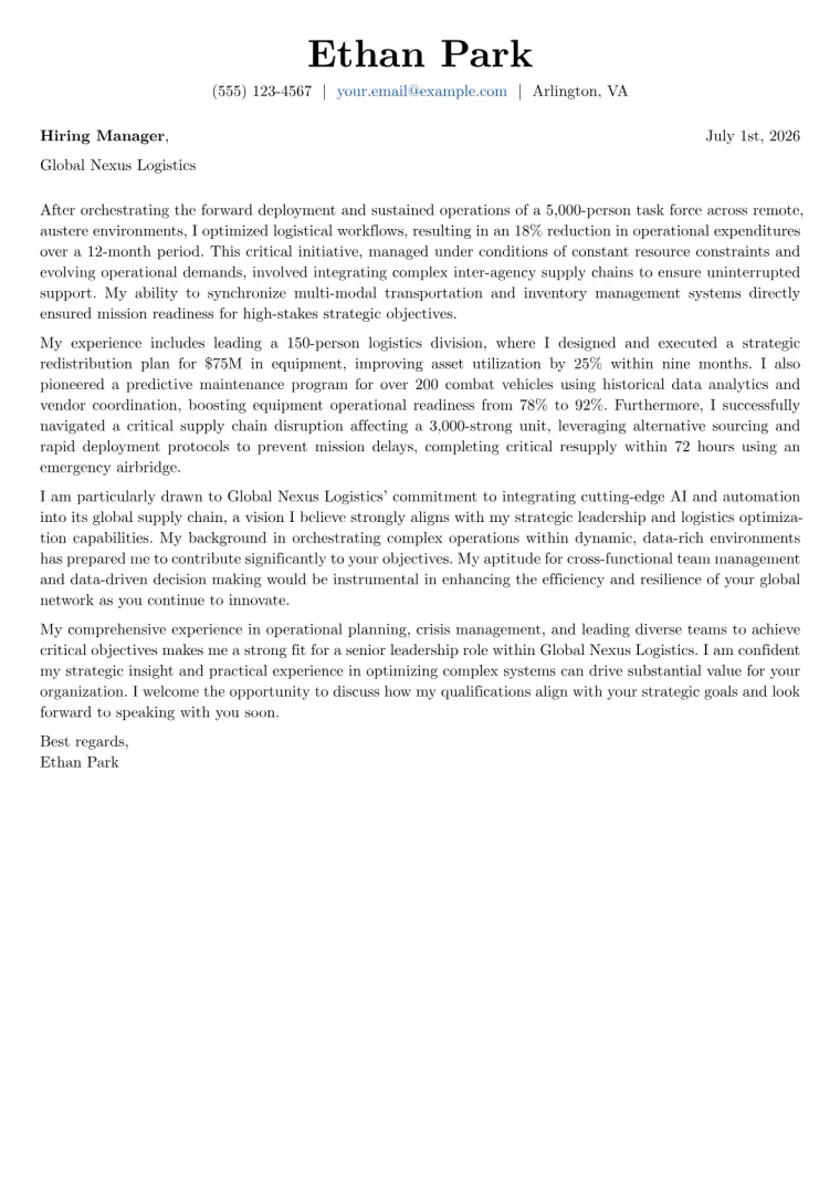 Military Officer cover letter example preview