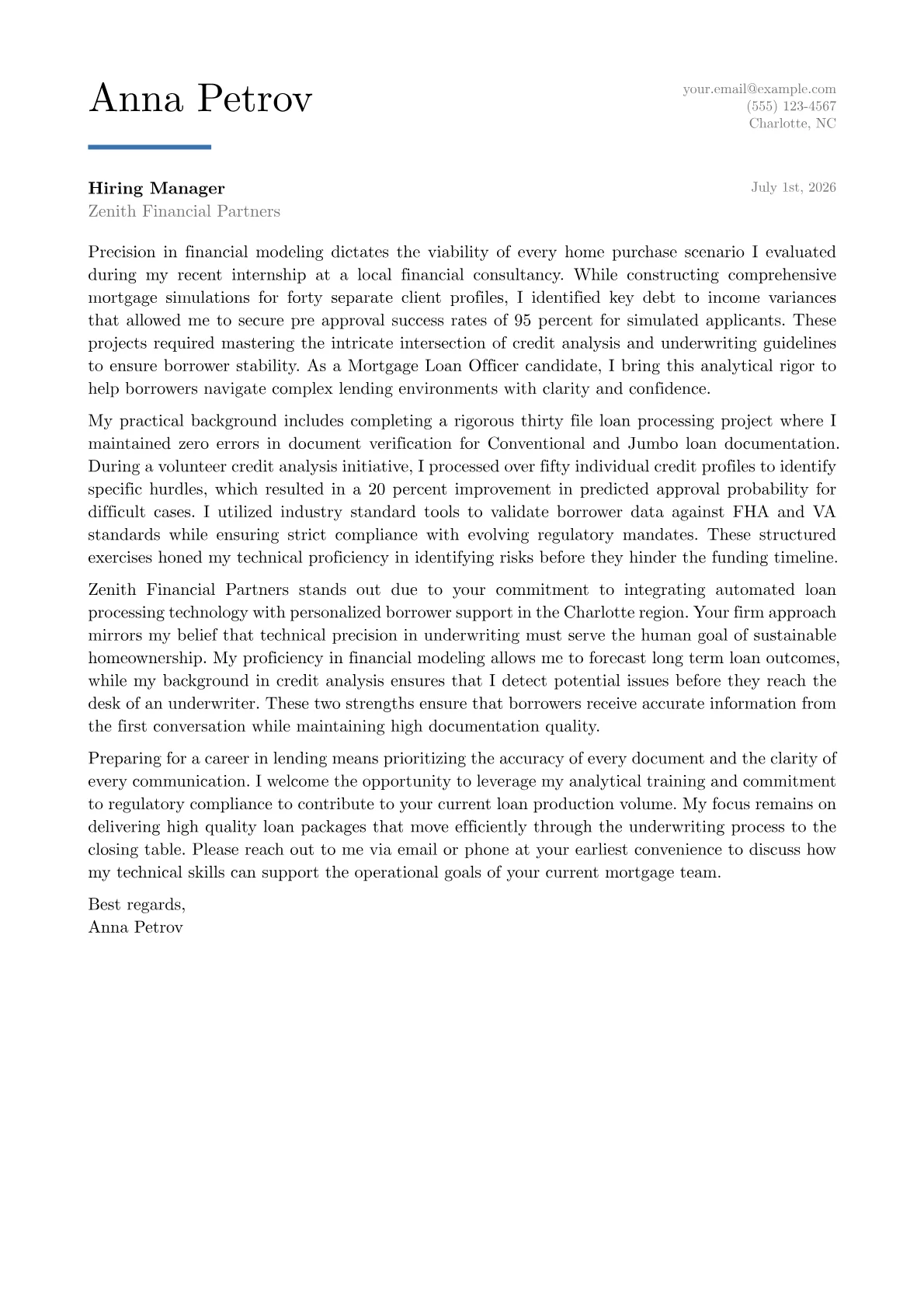 Mortgage Loan Officer cover letter in the Executive design