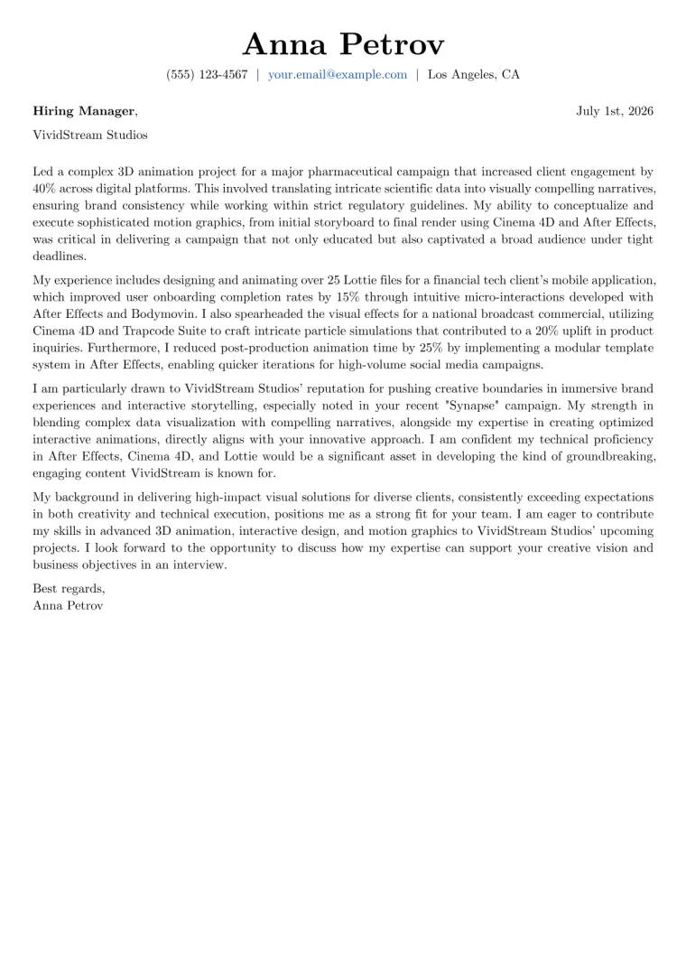 Motion Designer Cover Letter Example