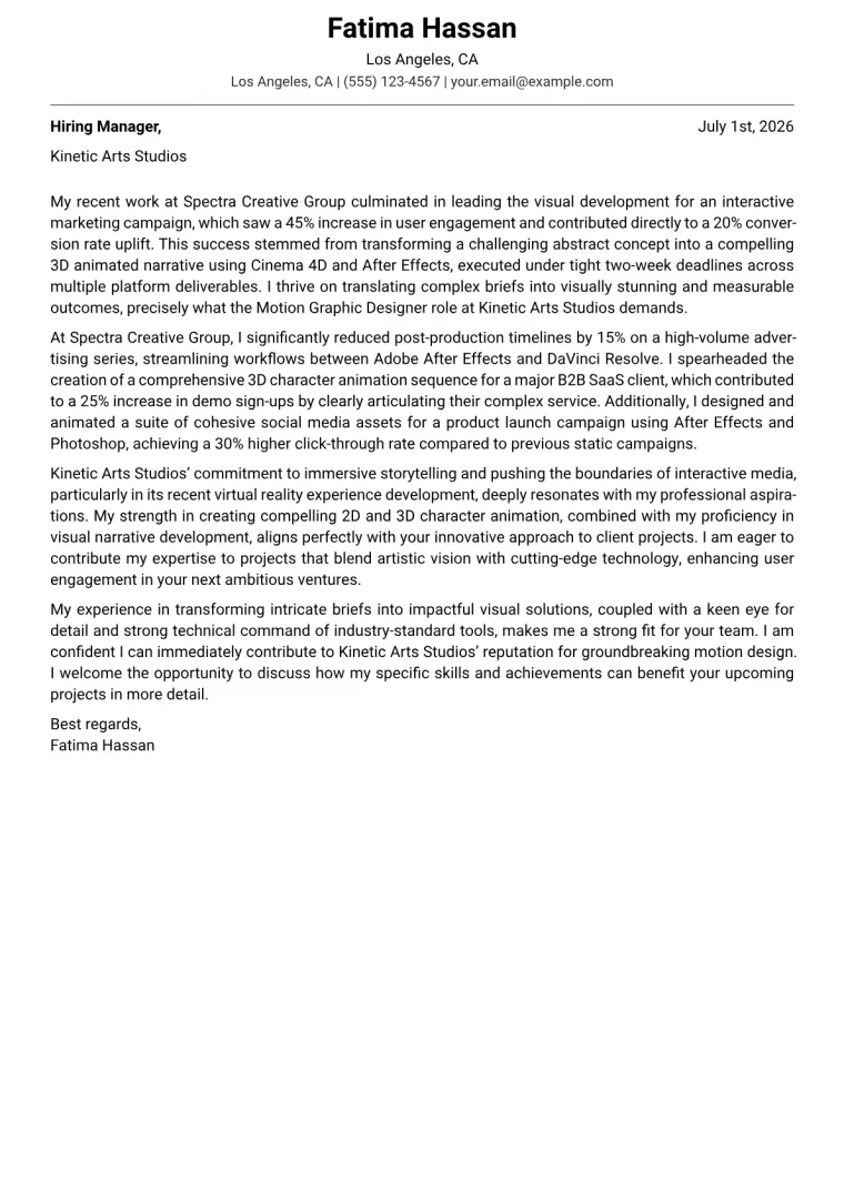 Motion Graphic Designer cover letter example preview