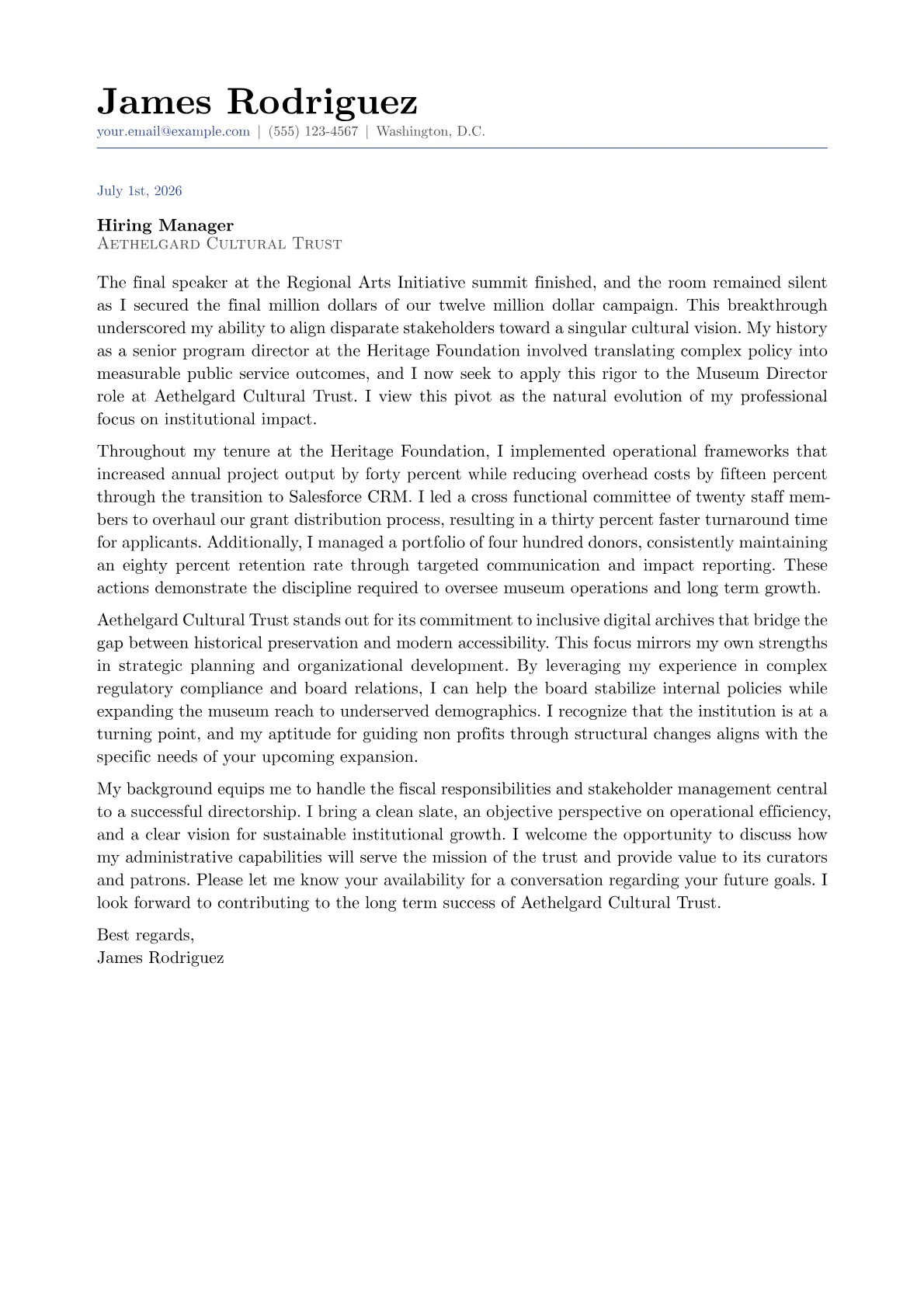 Museum Director cover letter in the Classic design
