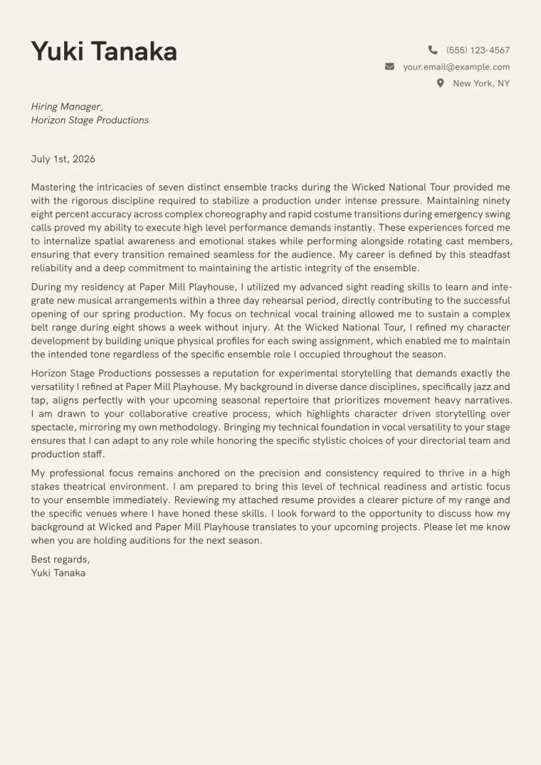Musical Theatre cover letter example