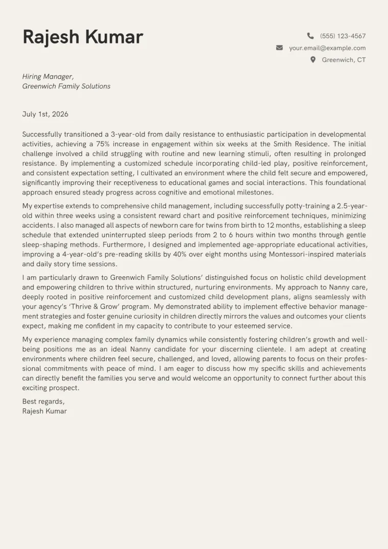 Nanny Cover Letter Example