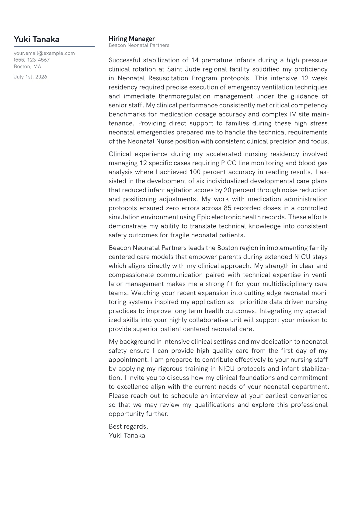 Neonatal Nurse cover letter in the Margin design