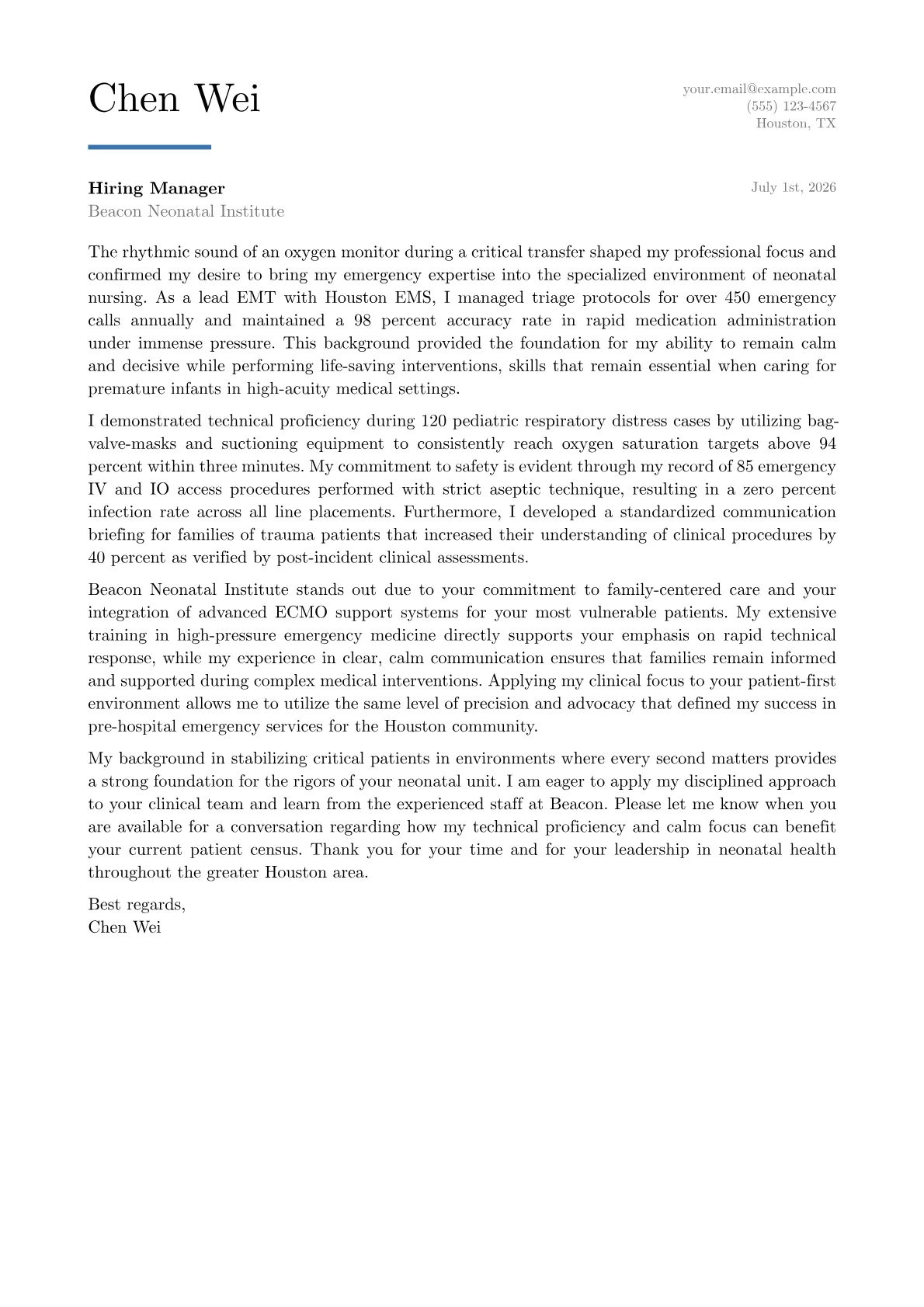 NICU Nurse cover letter in the Executive design
