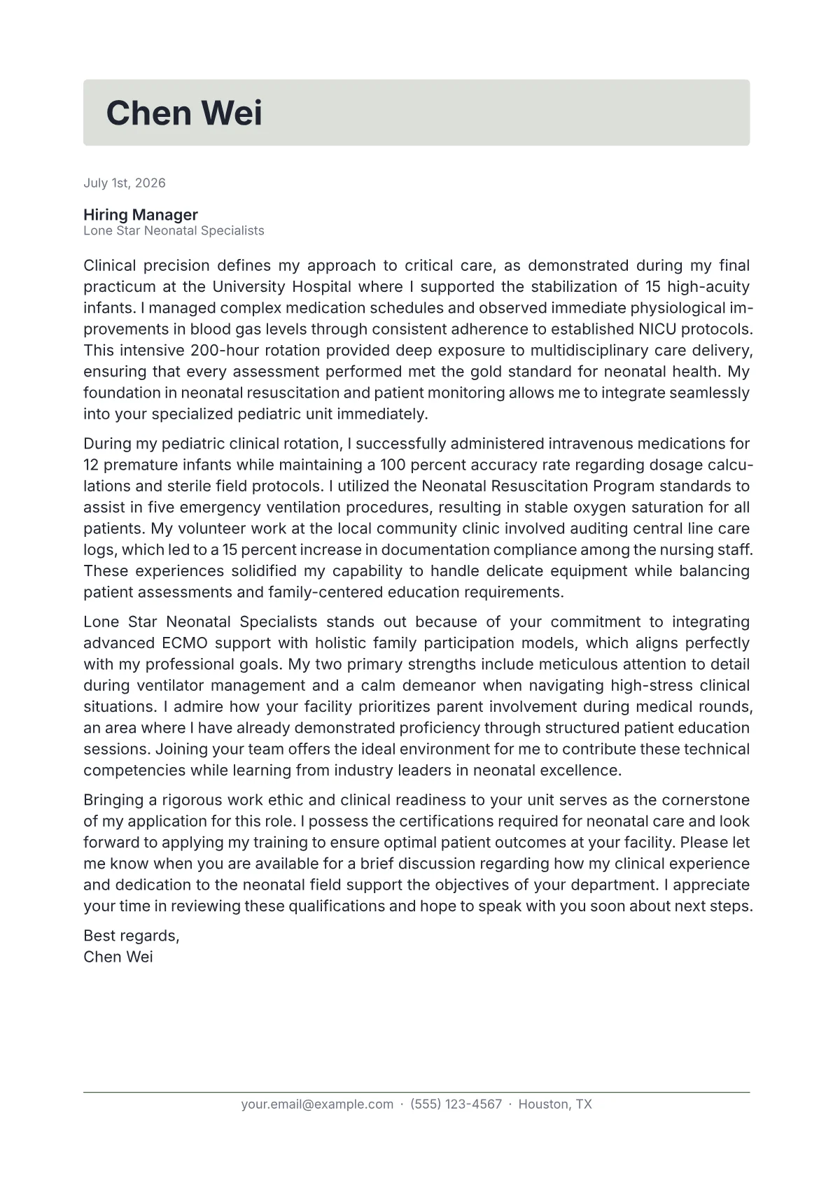 NICU Nurse cover letter in the Letterhead design