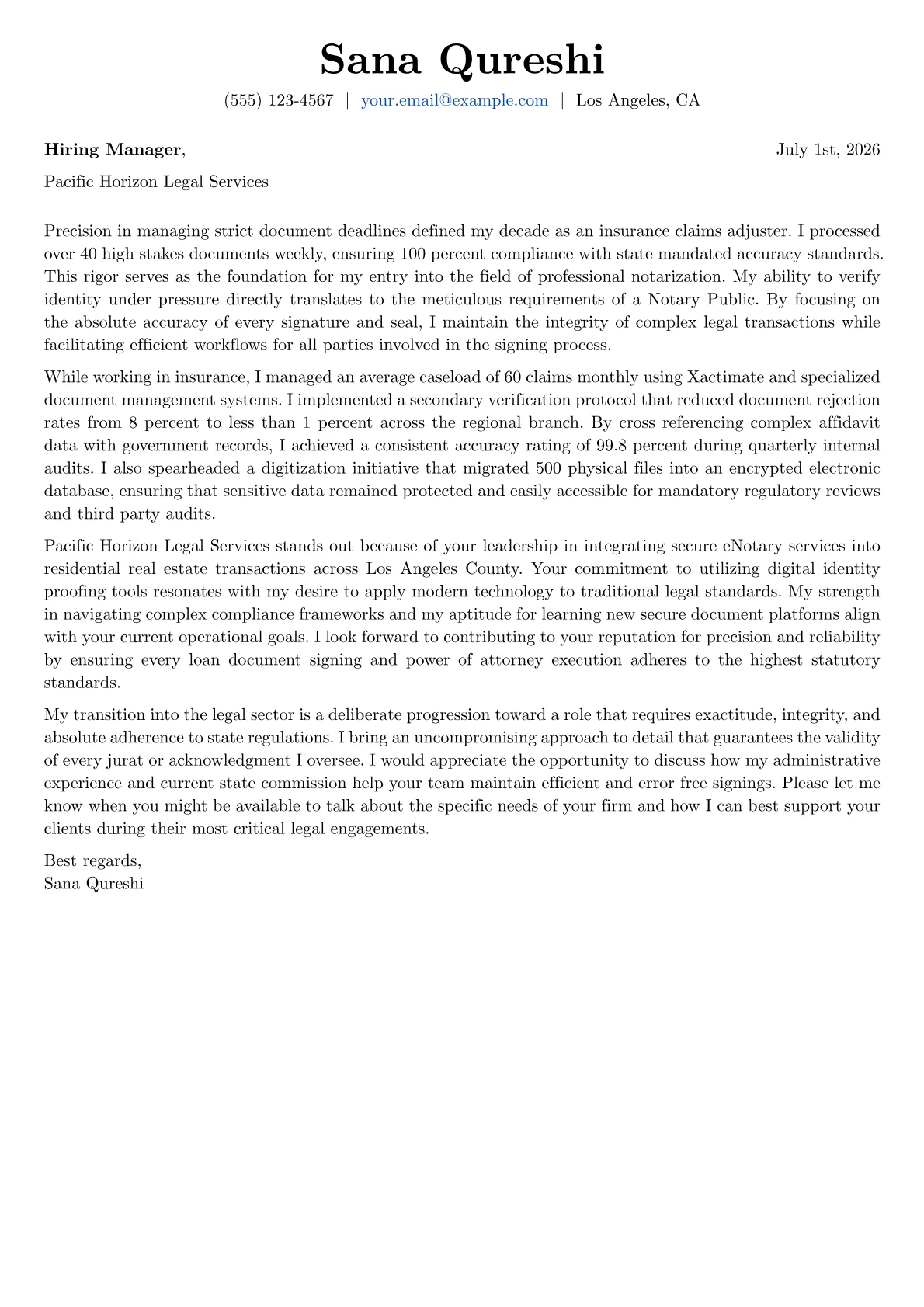 Notary cover letter in the Basic design