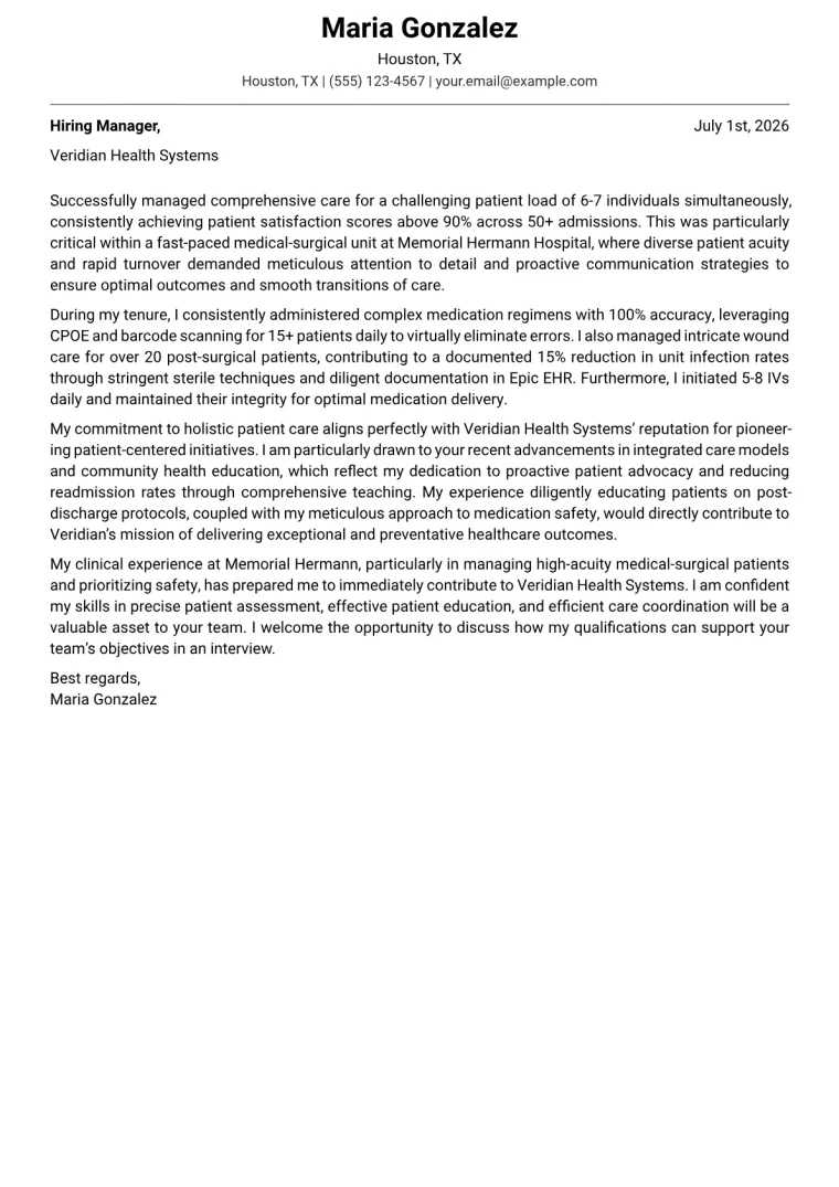 Nurse Cover Letter Example