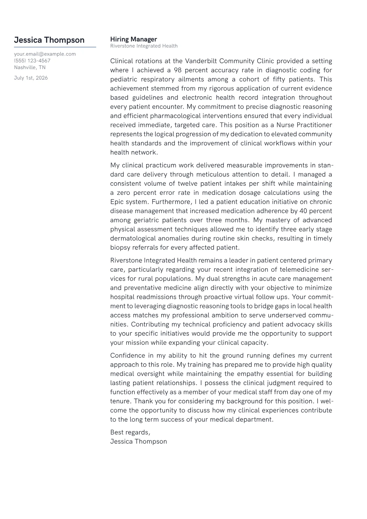 Nurse Practitioner cover letter in the Margin design