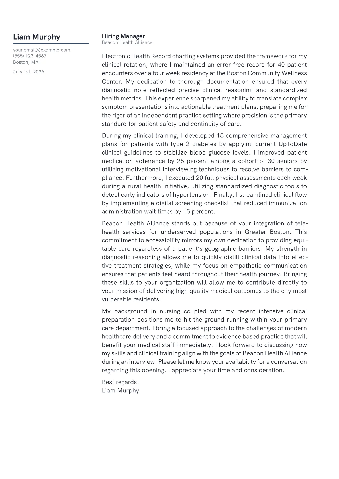 Nurse Practitioner Student cover letter in the Margin design