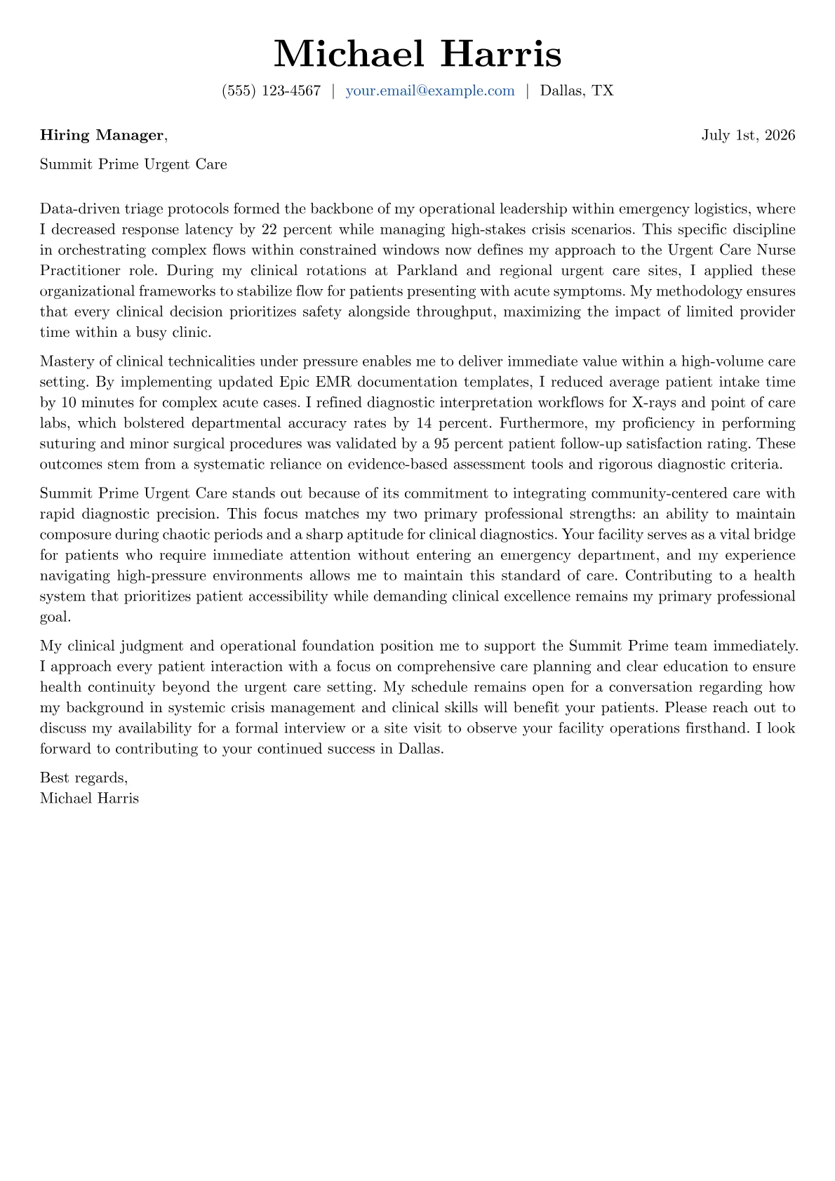 Nurse Practitioner Urgent Care cover letter in the Basic design