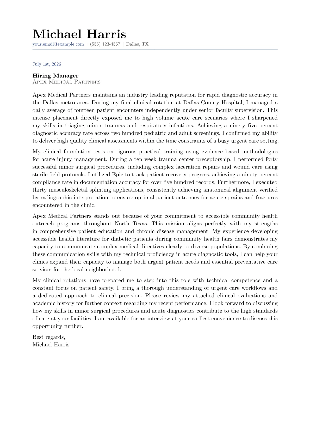 Nurse Practitioner Urgent Care cover letter in the Classic design
