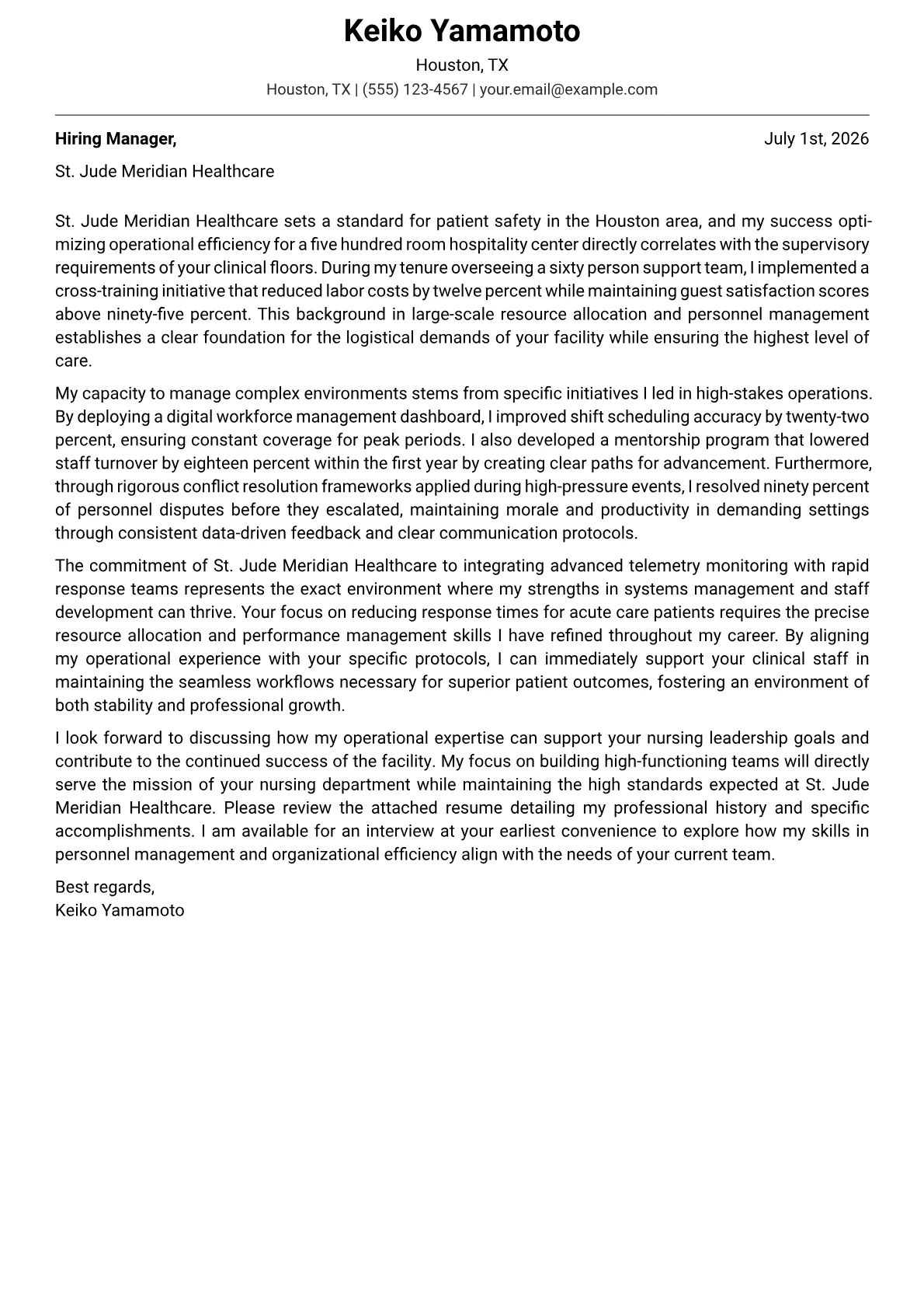 Nurse Supervisor cover letter in the Modern design