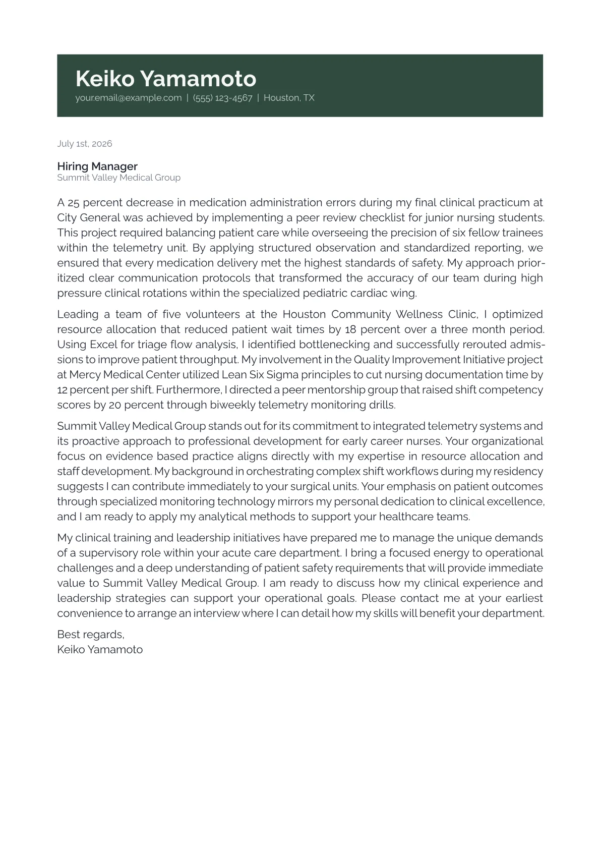 Nurse Supervisor cover letter in the Banner design