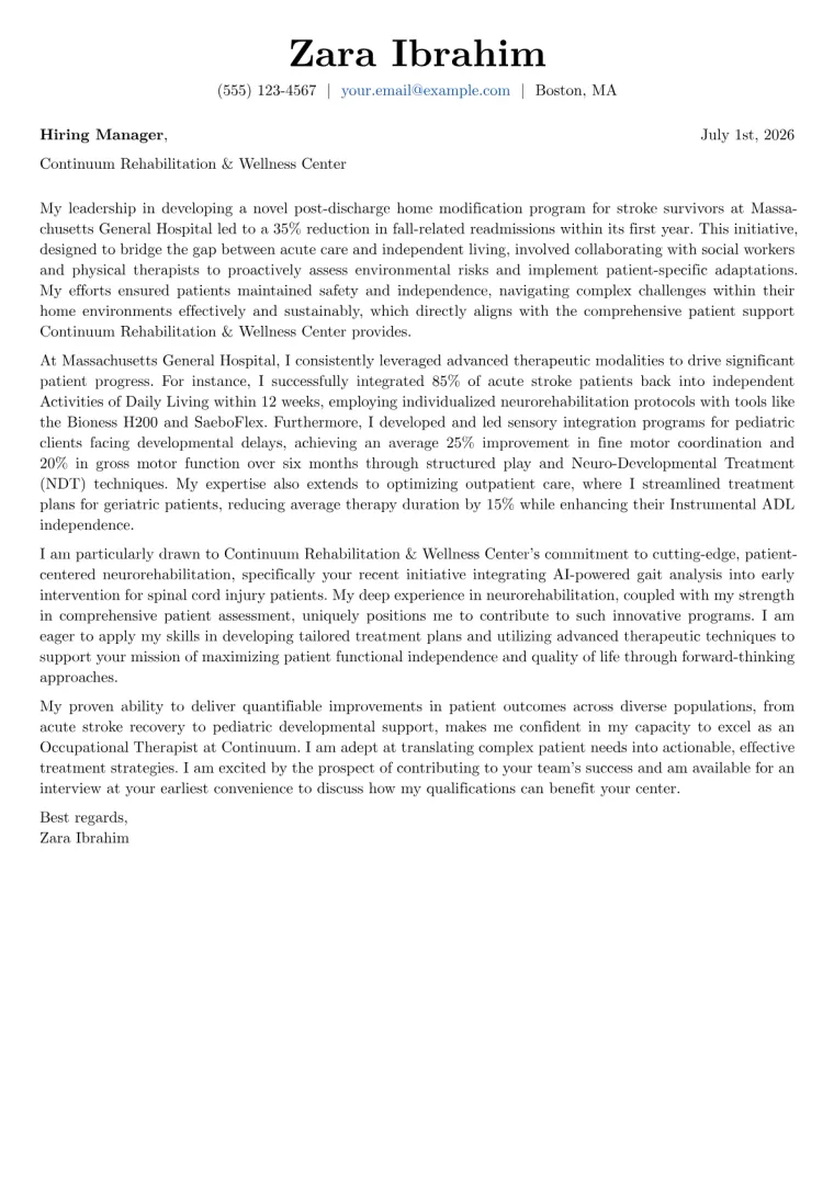 Occupational Therapist Cover Letter Example