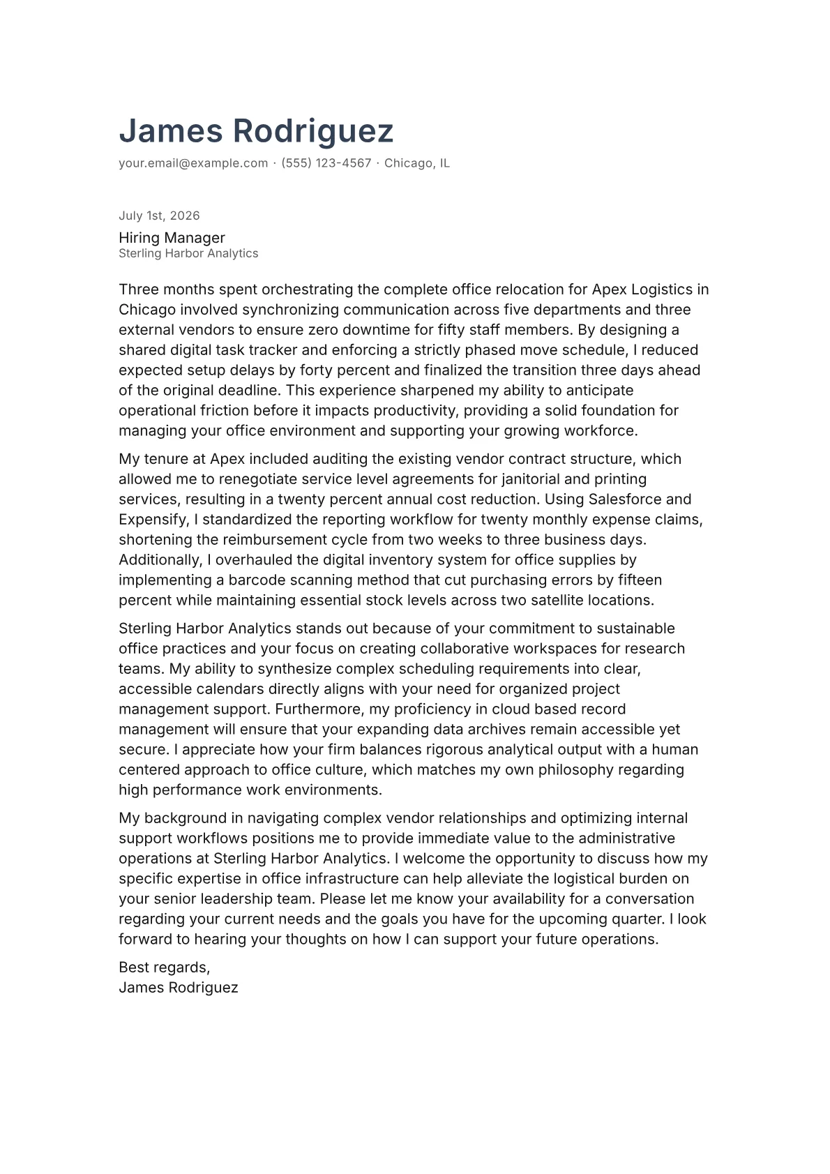 Office Coordinator cover letter in the Minimal design