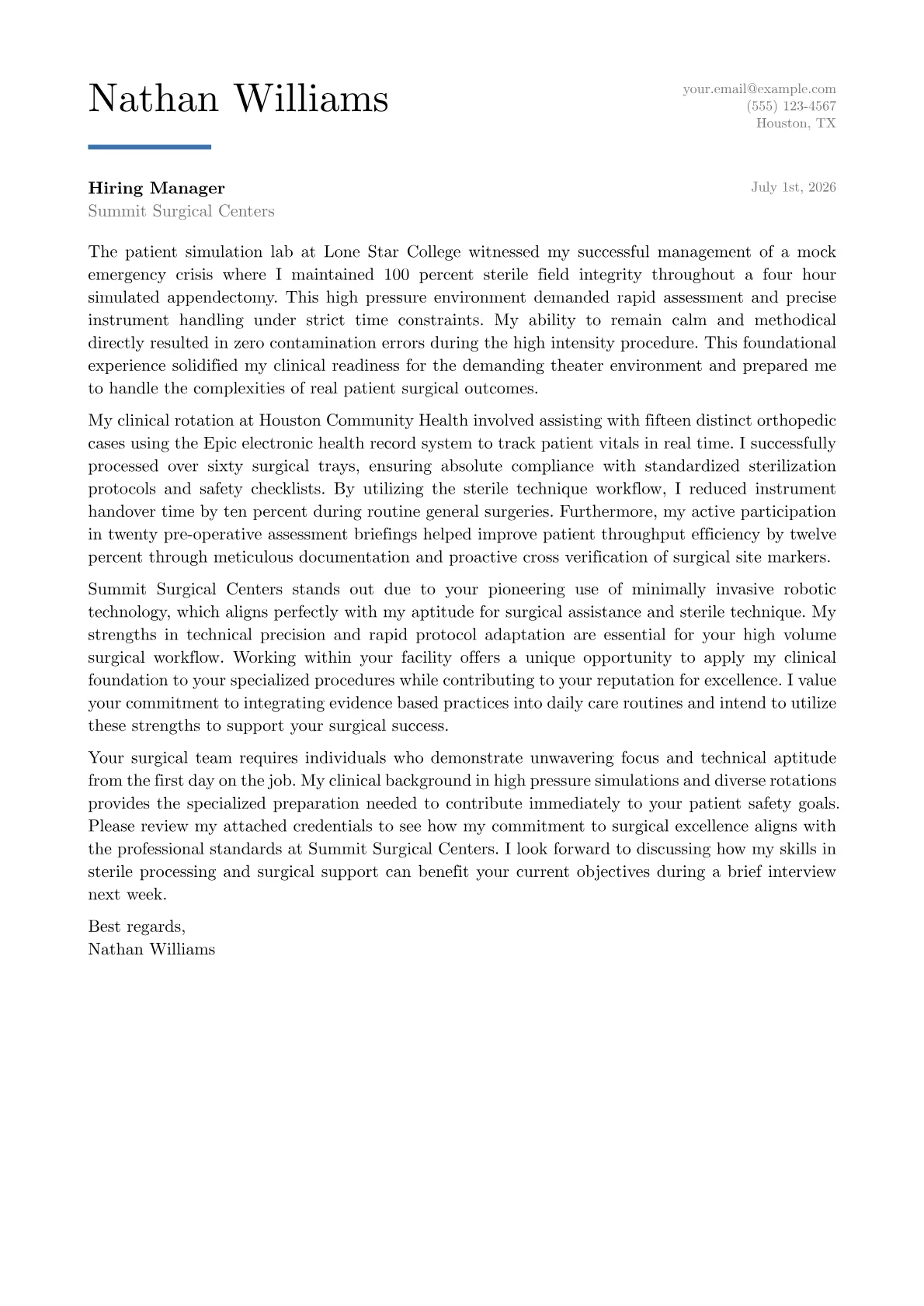 Operating Room Nurse cover letter in the Executive design