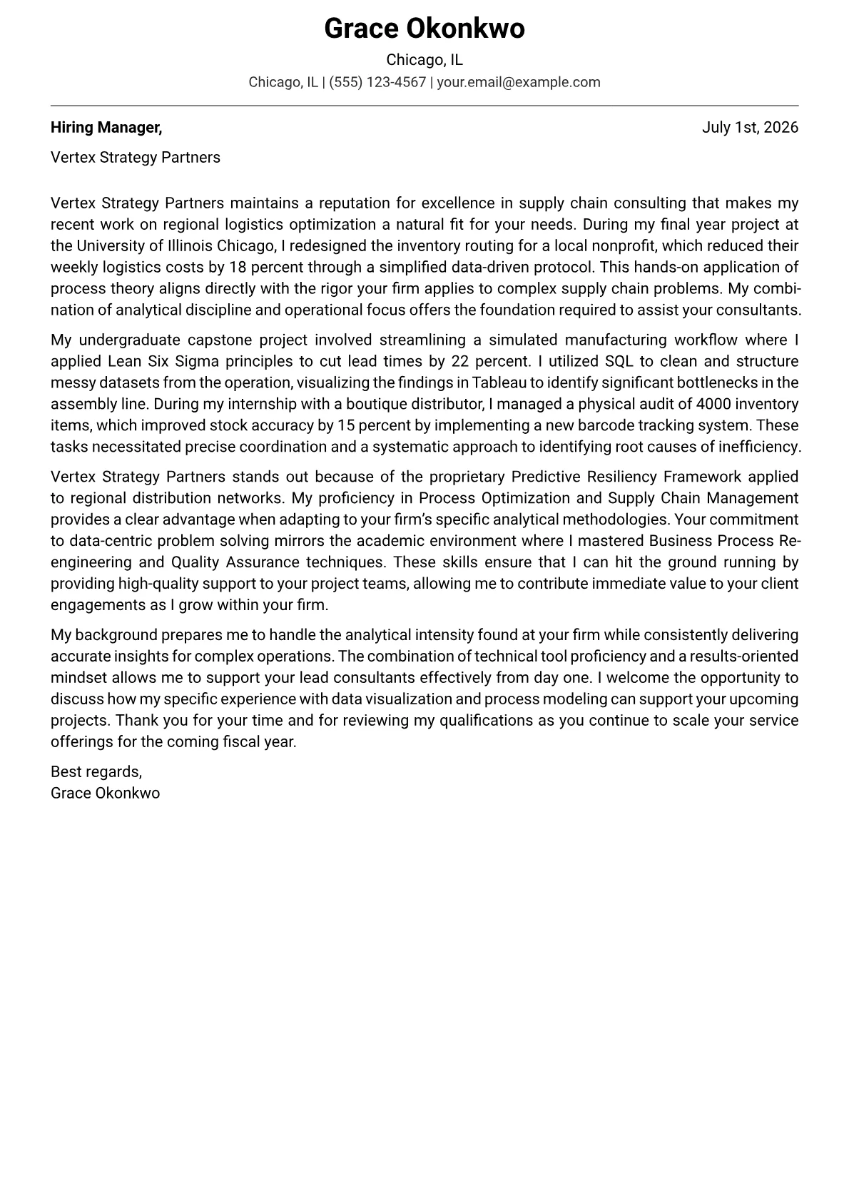 Operations Analyst cover letter in the Modern design