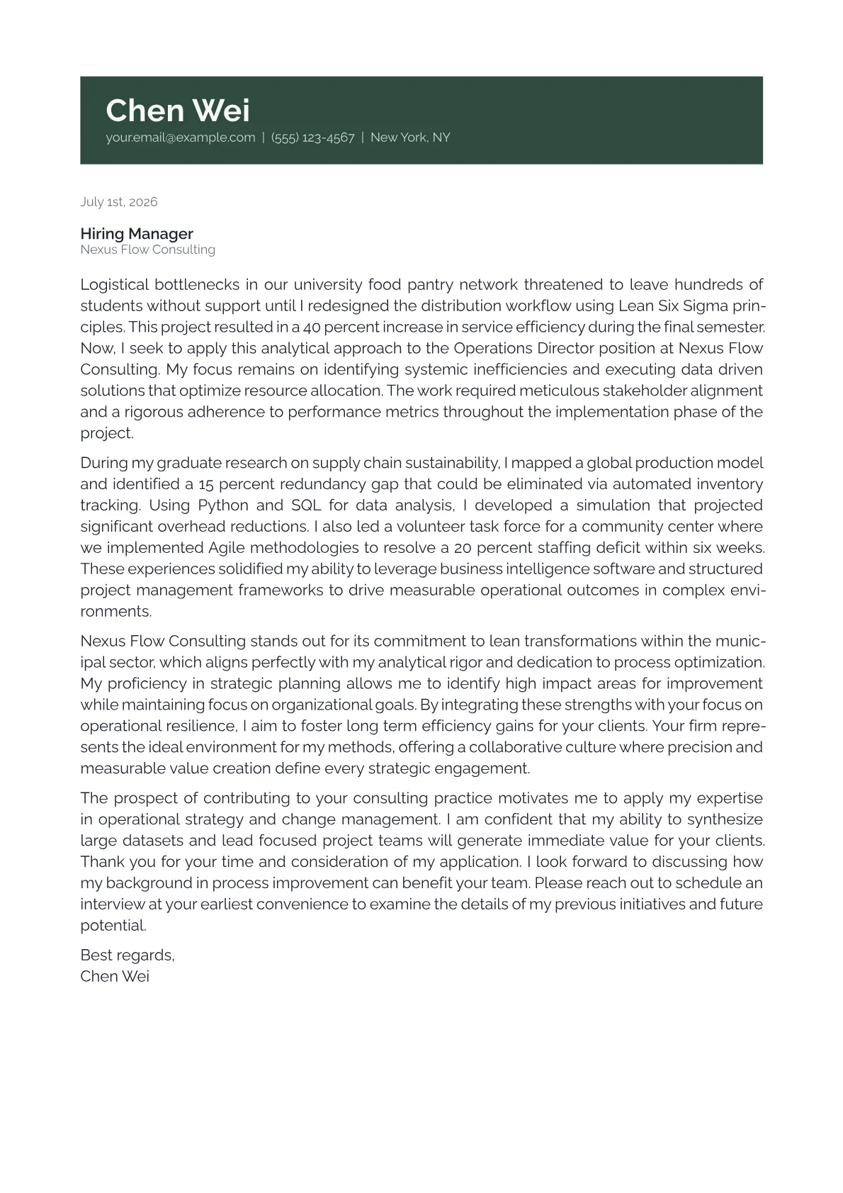 Operations Director cover letter in the Banner design