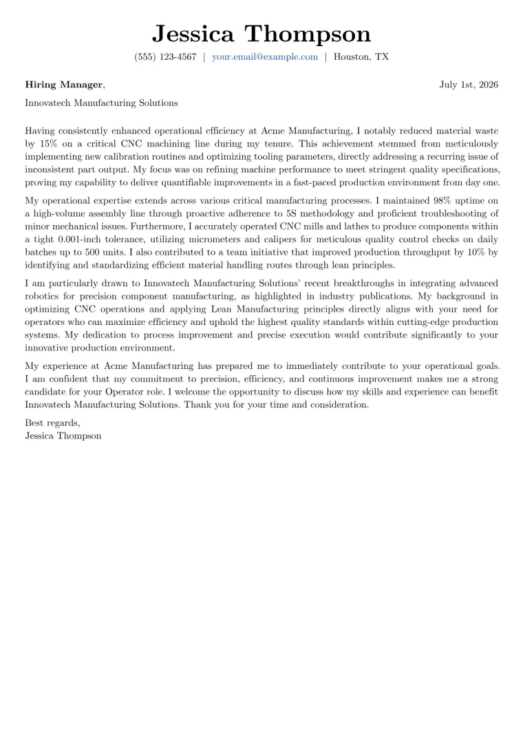 Operator cover letter example